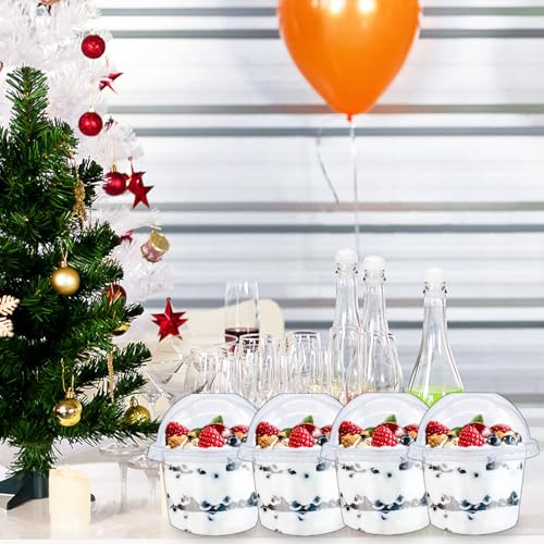 Alaeseje 100 Pack 8oz Plastic Cups with Dome Lids(Hole in the Lid),PET Crystal Clear Cups,Disposable Dessert Cups for Ice Cream,Fruit,Parfait,Pudding,Yogurt,Jelly - Image 5