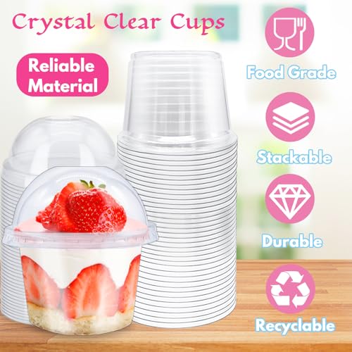 Alaeseje 100 Pack 8oz Plastic Cups with Dome Lids(Hole in the Lid),PET Crystal Clear Cups,Disposable Dessert Cups for Ice Cream,Fruit,Parfait,Pudding,Yogurt,Jelly - Image 3