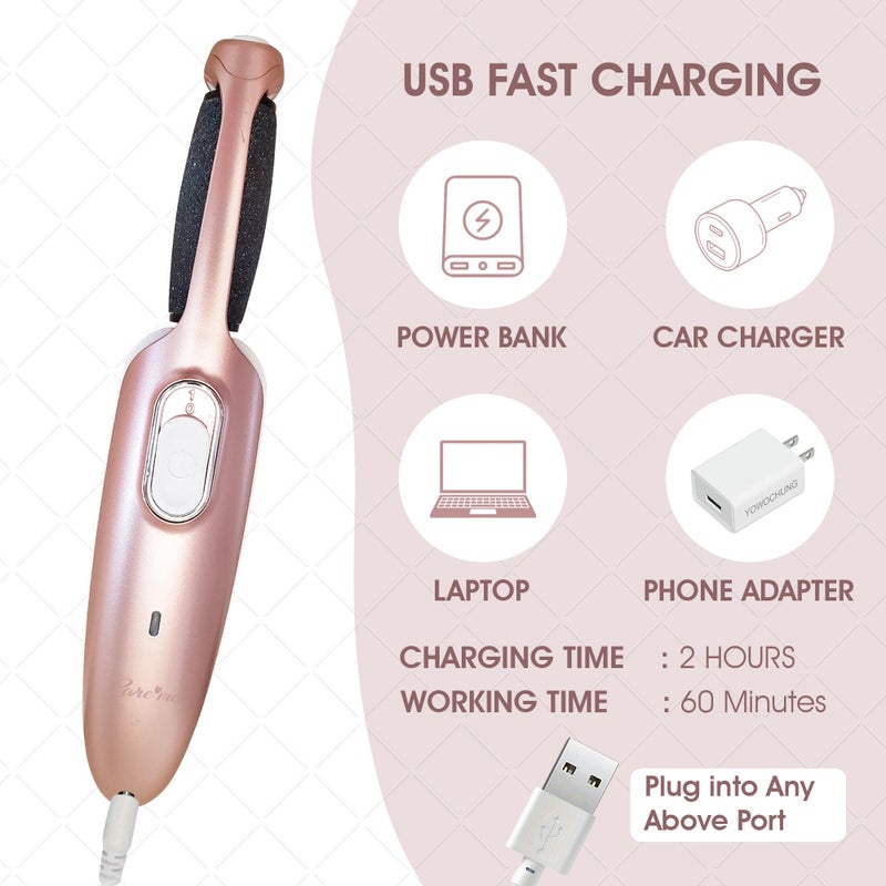 Care Me Powerful Electric Callus Remover Wand â€“ Rechargeable Foot File, Grinder & Scrubber - Removes Dead, Hard Skin & Calluses â€“ Best Pedicure Tool for Soft, Smooth Feet for Men & Women (Rose Gold) - Image 3