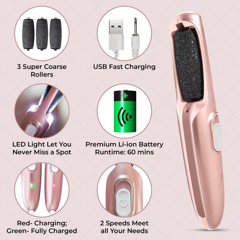 Care Me Powerful Electric Callus Remover Wand â€“ Rechargeable Foot File, Grinder & Scrubber - Removes Dead, Hard Skin & Calluses â€“ Best Pedicure Tool for Soft, Smooth Feet for Men & Women (Rose Gold) - Image 2
