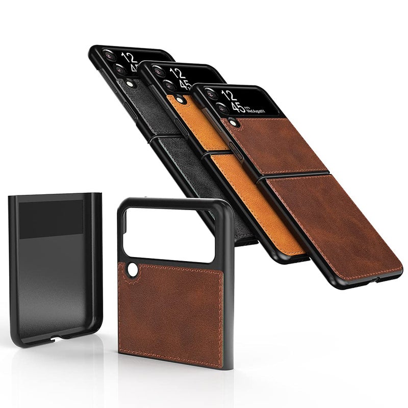 Foluu for Samsung Galaxy Z Flip 3 5G Case, Galaxy Z Flip 3 5G Leather Case, PU Leather + Hard PC Shell Ultra Thin Slim Durable Protective Phone Case Cover for Samsung Galaxy Z Flip 3 5G 2021 (Brown) - Image 5