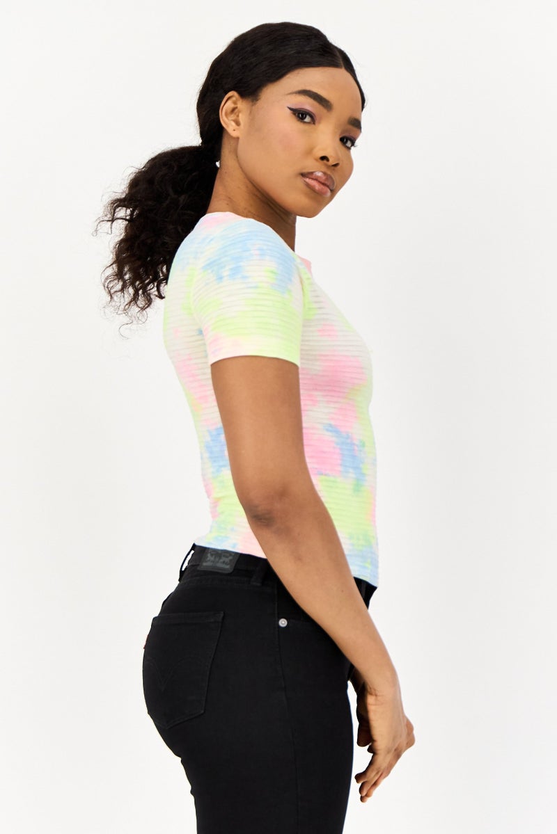 ONLY Women Crew Neck Short Sleeve Tie Dye T-shirt, Multicolor - Image 4