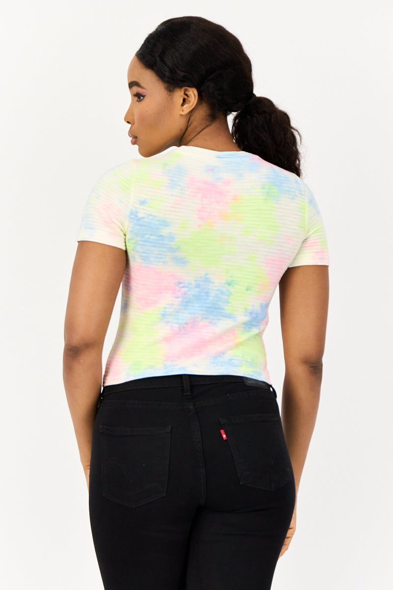 ONLY Women Crew Neck Short Sleeve Tie Dye T-shirt, Multicolor - Image 3