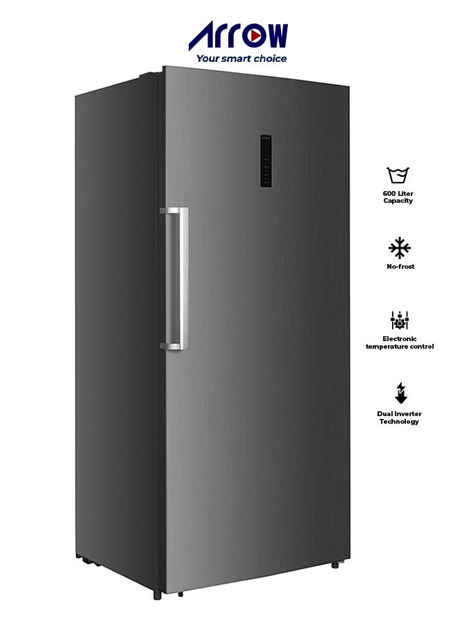 ارو 603 LTR SINGLE DOOR UPRIGHT FREEZER NOFROST, 21.2 CU.FT| High speed cooling and freezing | switchable to fridge, High quality and effective compressor | 7 years Compressor warranty| Silver color | Model Name: RO-770VNF  - Image 1