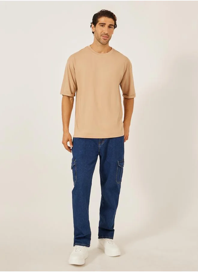 ستايلي Styli Oversized Roll Up Sleeves T-Shirt with Side Slit