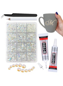 Bling Rhinestones Glue Kit For Crafts: B7000 Clear Glue Gemstones Set For Clothes Shoes Jewels - Flatback Diamond For Tumblers - Resin Gems Stones For Nails (Naked Ab)