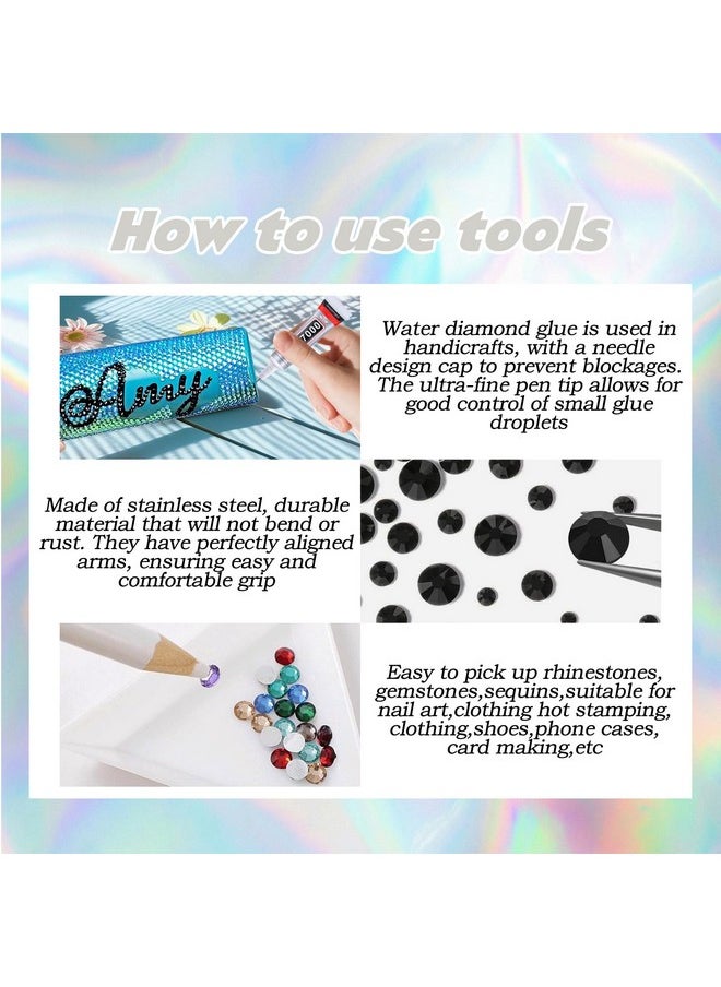 Queenme - Bling Rhinestones Glue Kit For Crafts: B7000 Clear Glue Gemstones Set For Clothes Shoes Jewels - Flatback Diamond For Tumblers - Resin Gems Stones For Nails (Naked Ab) - Image 1