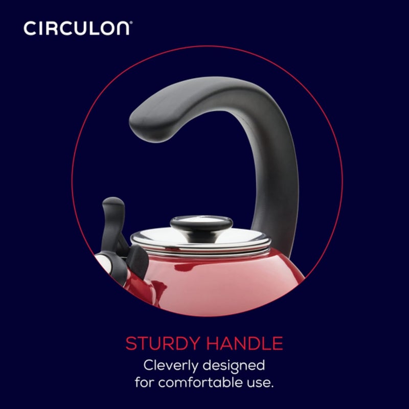 Circulon غلاية شاي سيركولون المينا على الفولاذ مع صفارة غلاية الماء الساخن بمقبض فينولي مقاوم للحرارة 19 لتر متوافقة مع موقد الغاز والحرارة الحثية باللون الأحمر - Image 4