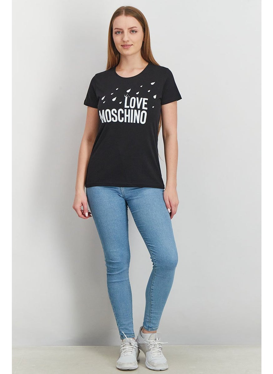 Love Moschino Womens Round Neck Short Sleeves Graphic T-shirt, Black  - Image 2