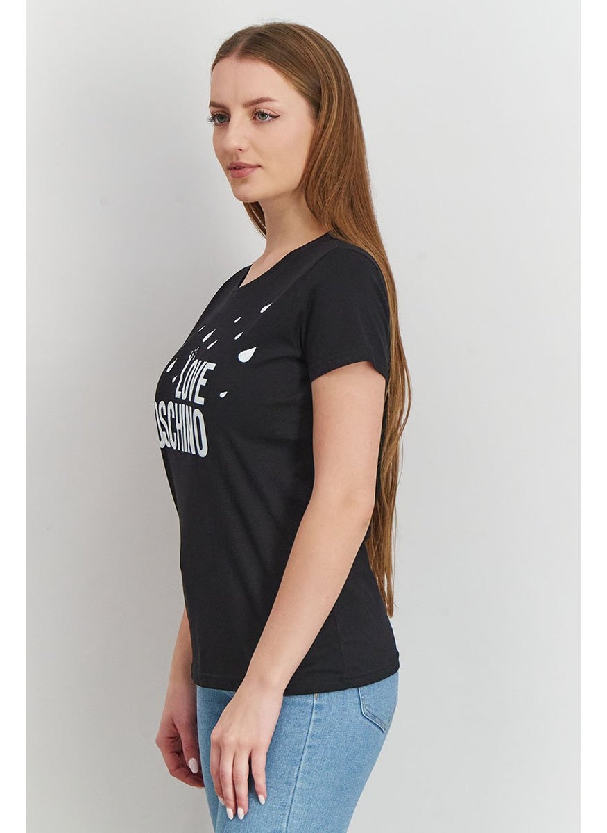 Love Moschino Womens Round Neck Short Sleeves Graphic T-shirt, Black  - Image 4