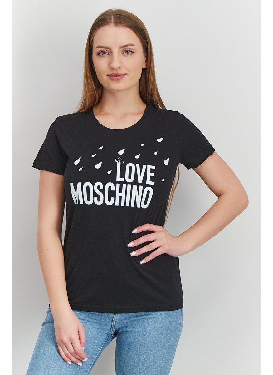 Love Moschino Womens Round Neck Short Sleeves Graphic T-shirt, Black  - Image 1