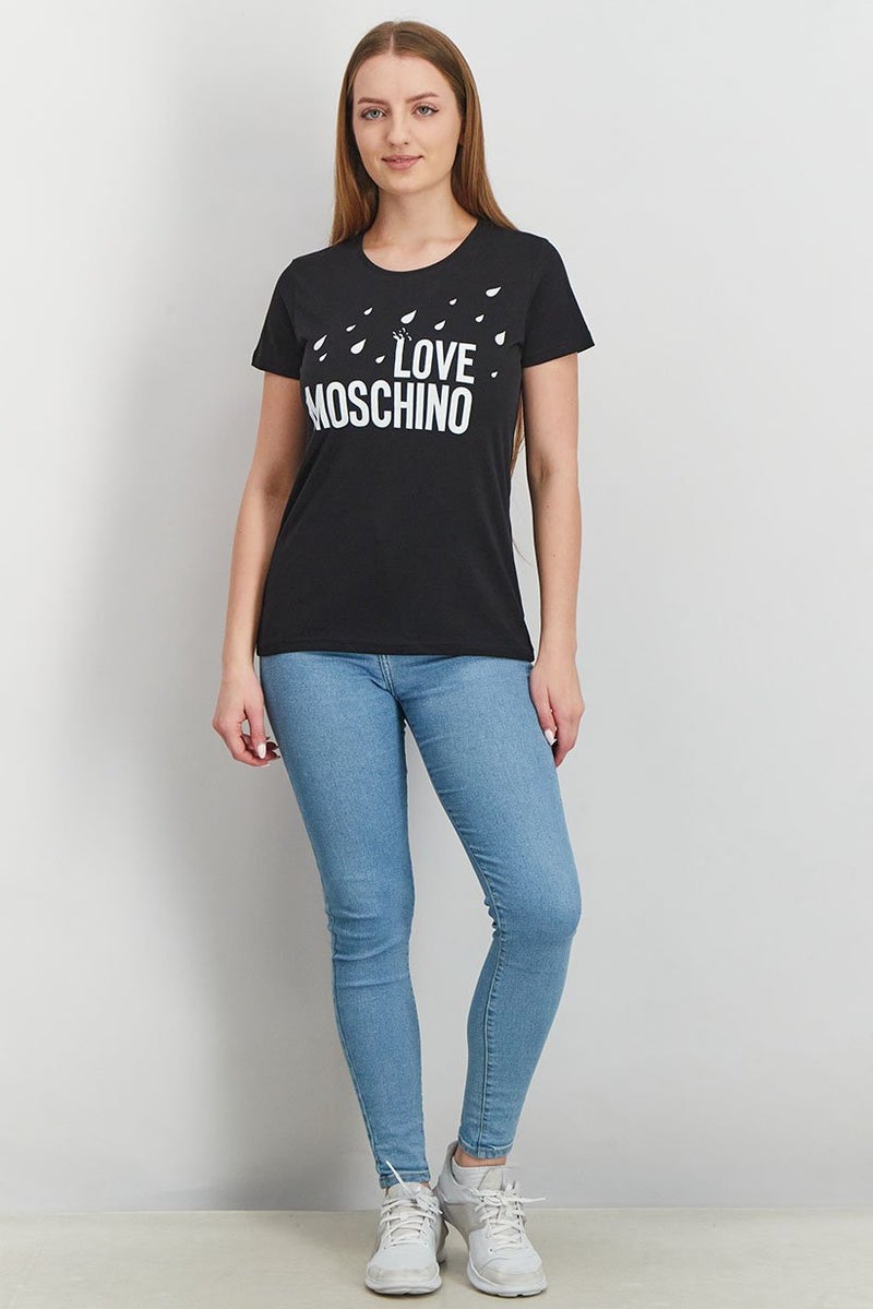 MOSCHINO Love Moschino Womens Round Neck Short Sleeves Graphic T-shirt, Black - Image 2