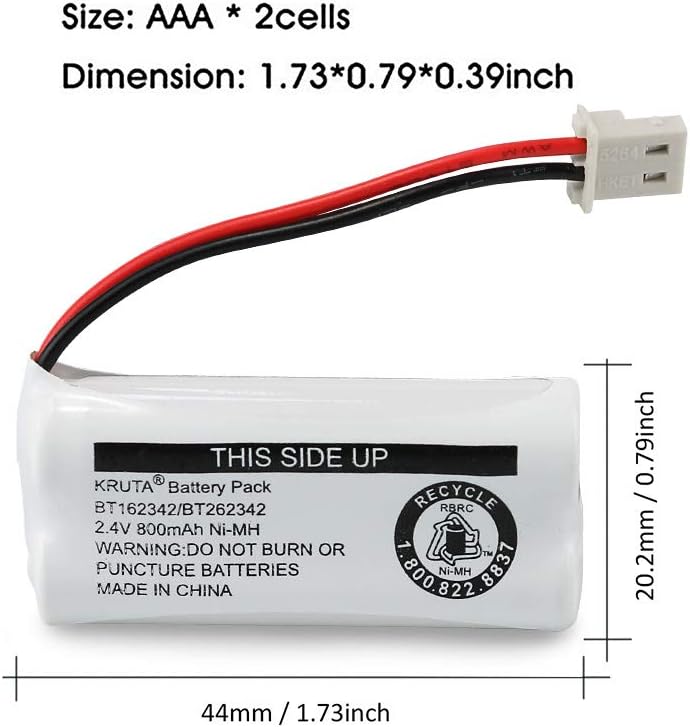 Kruta BT162342 BT262342 Cordless Phone Batteries - Compatible with VTech and AT&T Models (Pack of 2) - Image 4