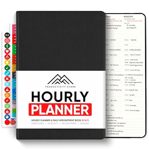PRODUCTIVITY STORE Hourly Planner & Appointment Book (8.5” x 11”) - Premium Hourly Planner with Daily Schedule & 30-Minute Time Slots for Better Time Management by PRODUCTIVITY STORE (A4, Black) - Image 1
