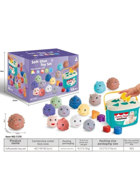 Export Baby Play Soft Glue Stacked Le Sessele Digital Animal Building Blocks Finger Doll Toy-Color:Dinosaur Soft Plastic Ball + Storage Bucket Combination