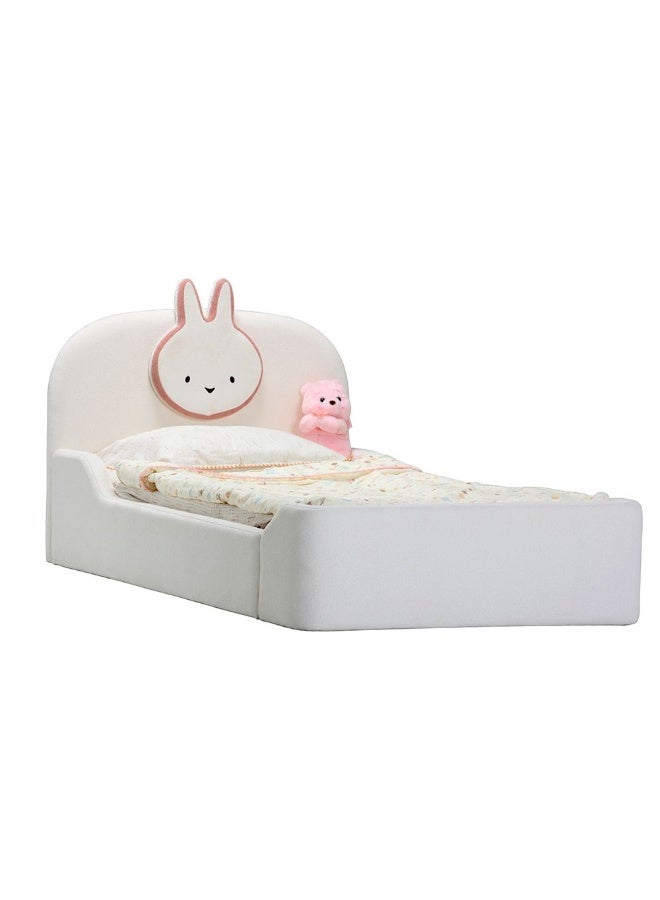 DANUBE HOME سرير أطفال مبطن بوني 90X200 – سرير مفرد أنيق مع مسند رأس مبطن ناعم لغرفة الفتيات – أبيض فاتح ووردي - Image 3