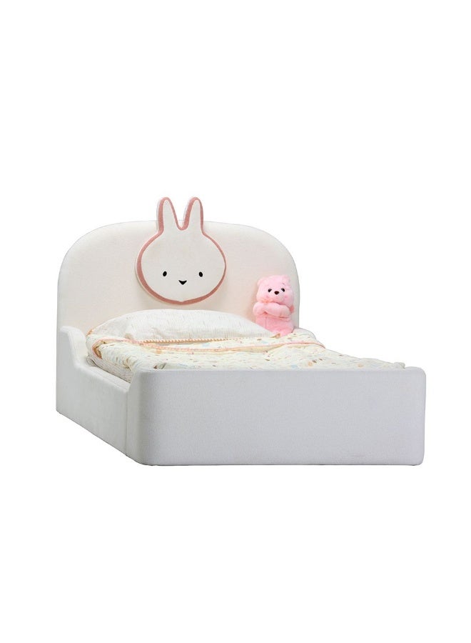 DANUBE HOME سرير أطفال مبطن بوني 90X200 – سرير مفرد أنيق مع مسند رأس مبطن ناعم لغرفة الفتيات – أبيض فاتح ووردي - Image 4