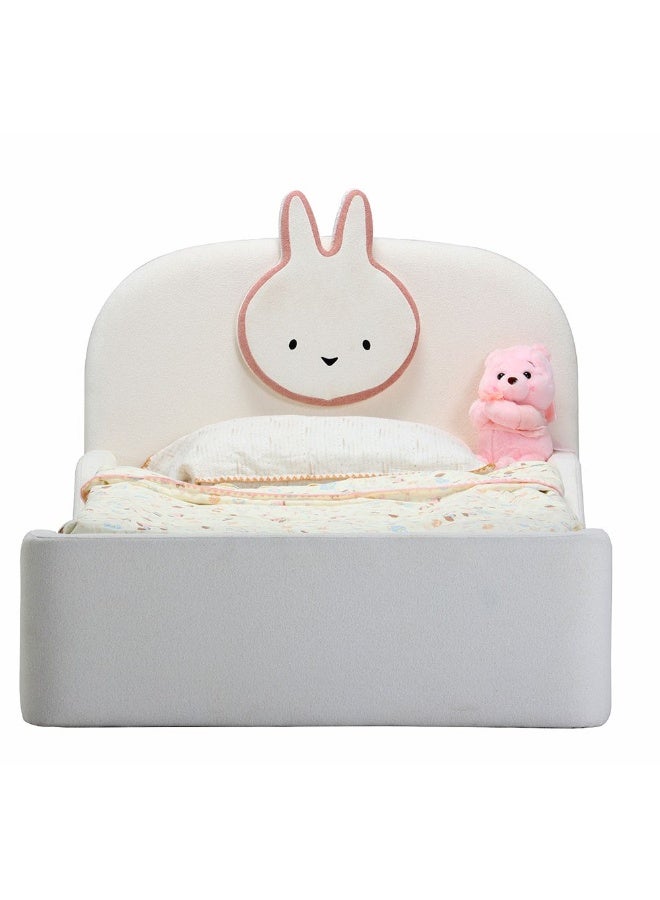 DANUBE HOME سرير أطفال مبطن بوني 90X200 – سرير مفرد أنيق مع مسند رأس مبطن ناعم لغرفة الفتيات – أبيض فاتح ووردي - Image 2