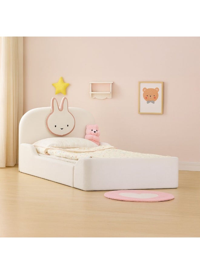 DANUBE HOME سرير أطفال مبطن بوني 90X200 – سرير مفرد أنيق مع مسند رأس مبطن ناعم لغرفة الفتيات – أبيض فاتح ووردي - Image 1