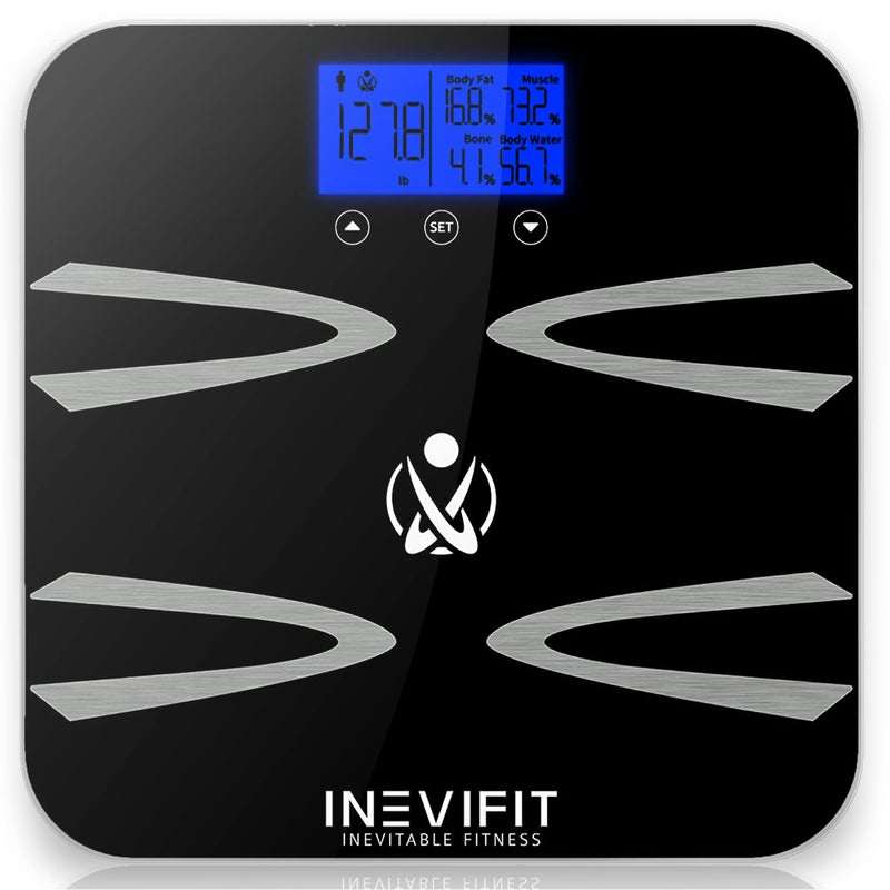 INEVIFIT BodyAnalyzer Scale Highly Accurate Digital Bathroom Body Composition Analyzer Measures Weight Body Fat Water Muscle BMI Visceral Levels Bone Mass for 10 Users Includes Batteries
