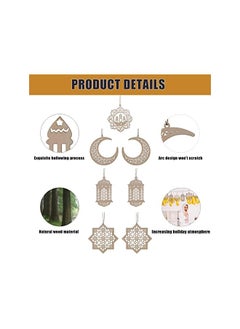 The Bros Ramdan Decorations, Wooden Pendant Eid Ramadan Decorations for Home, Ramadan Eid Mubarak Hanging Moon Star Wind Light Castle Shape Ornament Eid Al Adha Decorations  - Image 3