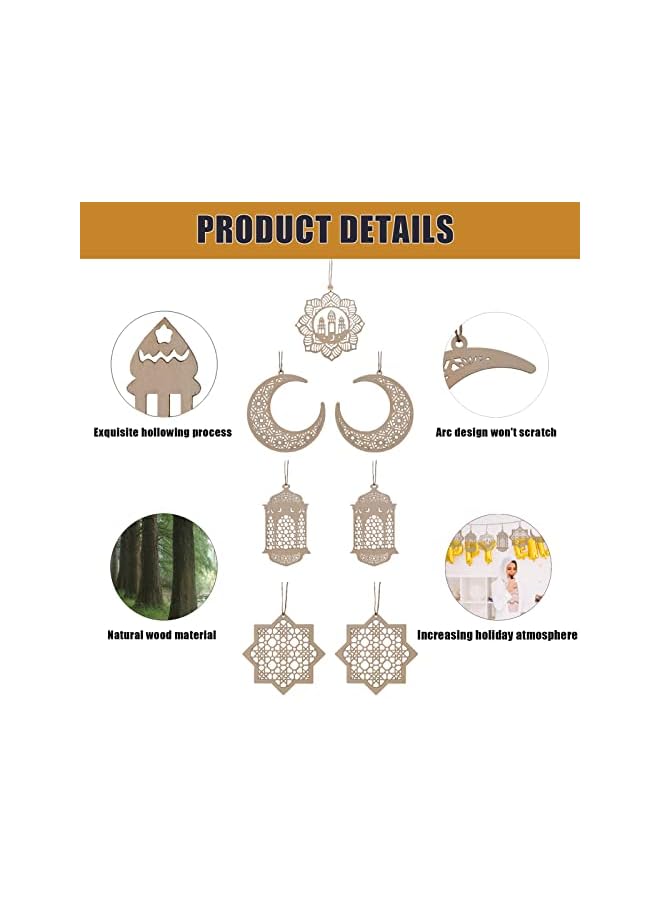 The Bros Ramdan Decorations, Wooden Pendant Eid Ramadan Decorations for Home, Ramadan Eid Mubarak Hanging Moon Star Wind Light Castle Shape Ornament Eid Al Adha Decorations - Image 3