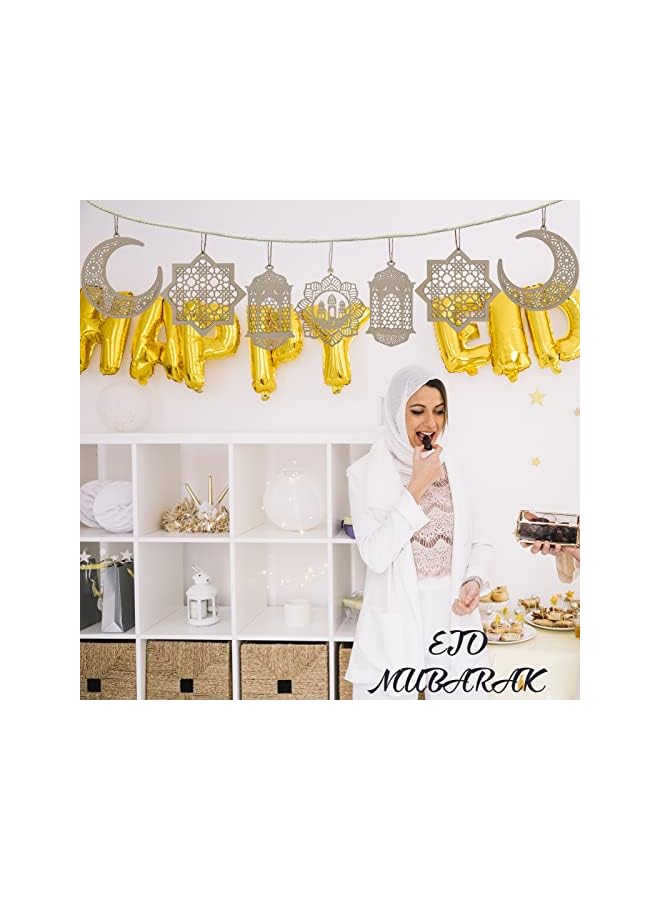 The Bros Ramdan Decorations, Wooden Pendant Eid Ramadan Decorations for Home, Ramadan Eid Mubarak Hanging Moon Star Wind Light Castle Shape Ornament Eid Al Adha Decorations - Image 4