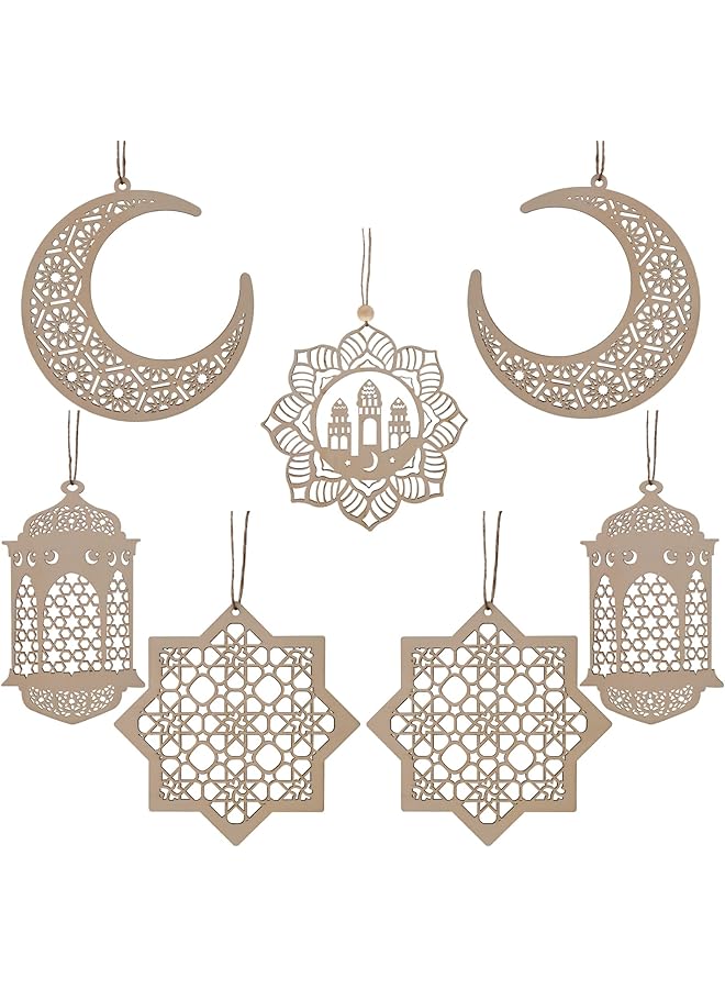 The Bros Ramdan Decorations, Wooden Pendant Eid Ramadan Decorations for Home, Ramadan Eid Mubarak Hanging Moon Star Wind Light Castle Shape Ornament Eid Al Adha Decorations - Image 1