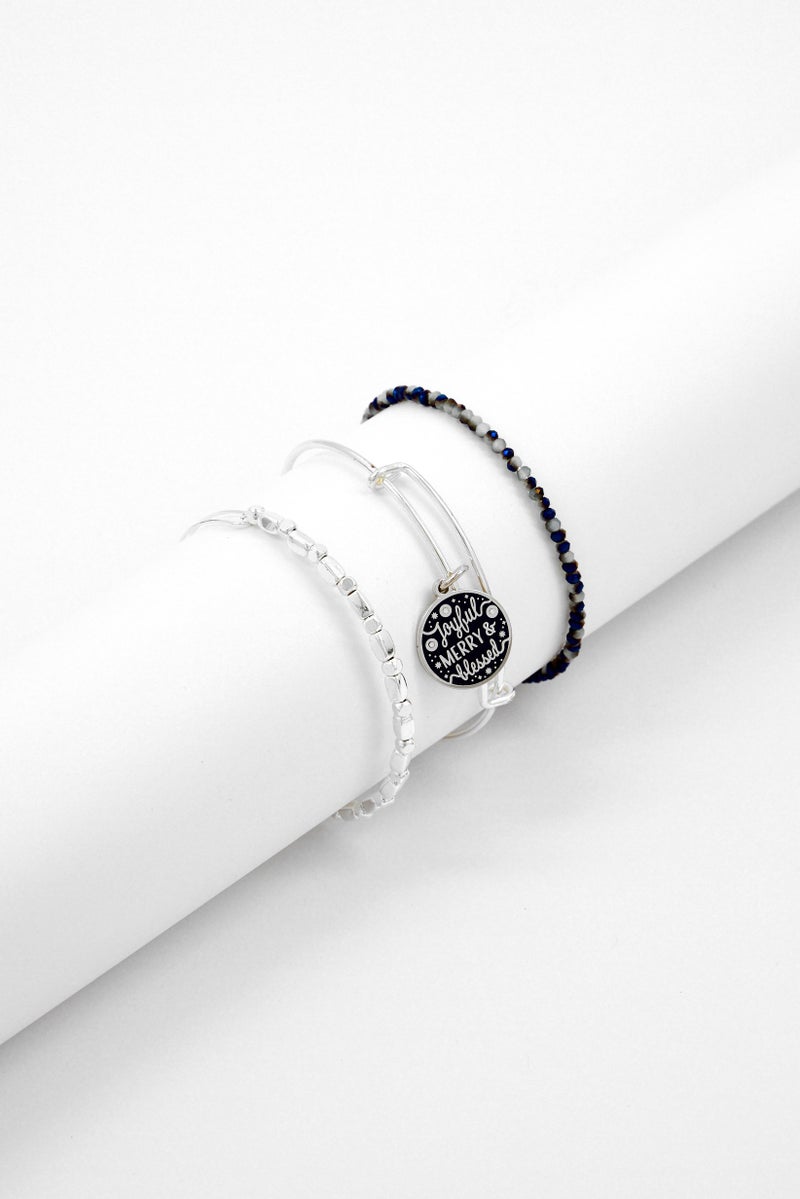 ALEX AND ANI Women Joyful Merry Blessed Bangle Bracelet Set, Silver  - Image 1