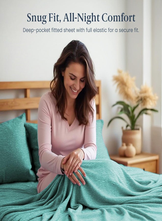Ella Jayne Jersey Sheets Queen Set (4 Pieces) All Seasons, Wrinkle Resistant, Cozy Stretchable Knit T-Shirt, Super Soft with Deep Pockets Jersey Queen Sheets (Heather Green) - Image 2