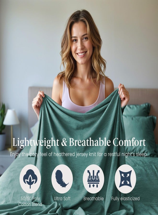 Ella Jayne Jersey Sheets Queen Set (4 Pieces) All Seasons, Wrinkle Resistant, Cozy Stretchable Knit T-Shirt, Super Soft with Deep Pockets Jersey Queen Sheets (Heather Green) - Image 5