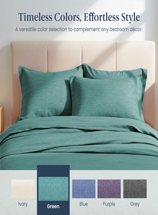 Ella Jayne Jersey Sheets Queen Set (4 Pieces) All Seasons, Wrinkle Resistant, Cozy Stretchable Knit T-Shirt, Super Soft with Deep Pockets Jersey Queen Sheets (Heather Green) - Image 3