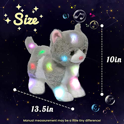 Hopearl LED Musical Stuffed Kitty Light up Singing Plush Cat Adjustable Volume Lullaby Animated Soothe Birthday Gifts for Kids Toddler Girls Grey 135 - Image 5