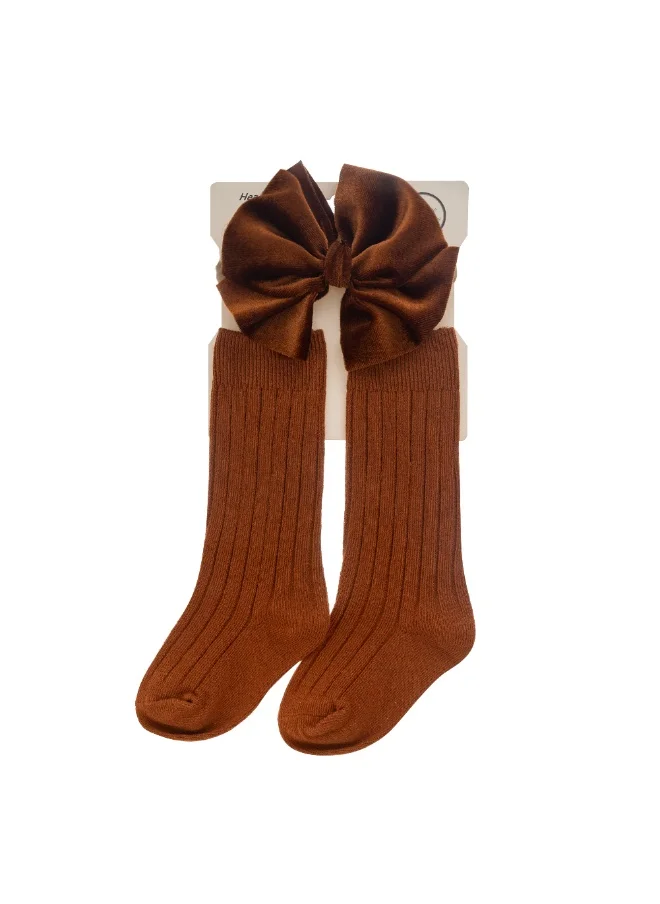 دىدانيالا Mikha Socks & Ribbon Bow Set For Babies and Girls - Ginger