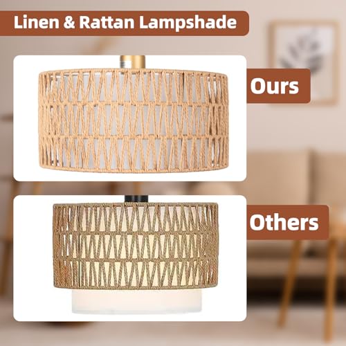Brilvibera Gold Floor Lamps- Boho Floor Lamp for Room, Rattan Standing Lamps with Dimmable Bulb, Adjustable 2-in-1 Lampshades Arc Floor Lamp Over Couch Lamps for Living Room, Bedroom, Office - Image 4