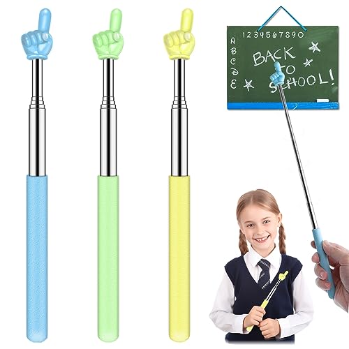 Dumero Retractable Teacher Pointer for Classroom Kids Reading, Dumero Extendable Finger Pointer Stick for School, Collapsible Finger Pointing Stick, Long Telescoping Hand Pointer-3 Pack: Blue, Green, Yellow - Image 1