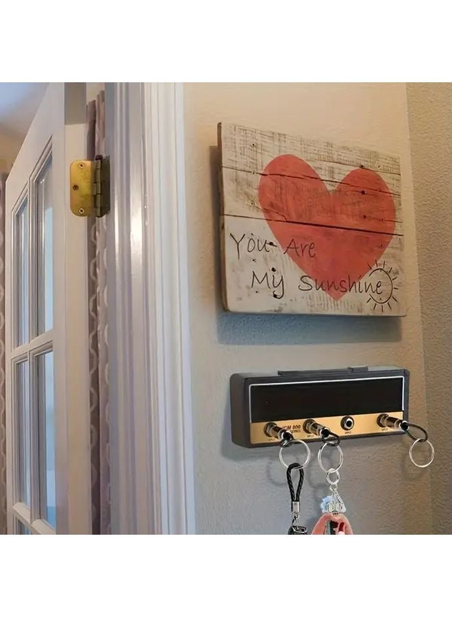 حامل مفاتيح الجيتار الأسود المثبت على الحائط مع 4 مقابس للمفاتيح وملحق منزلي - Image 5