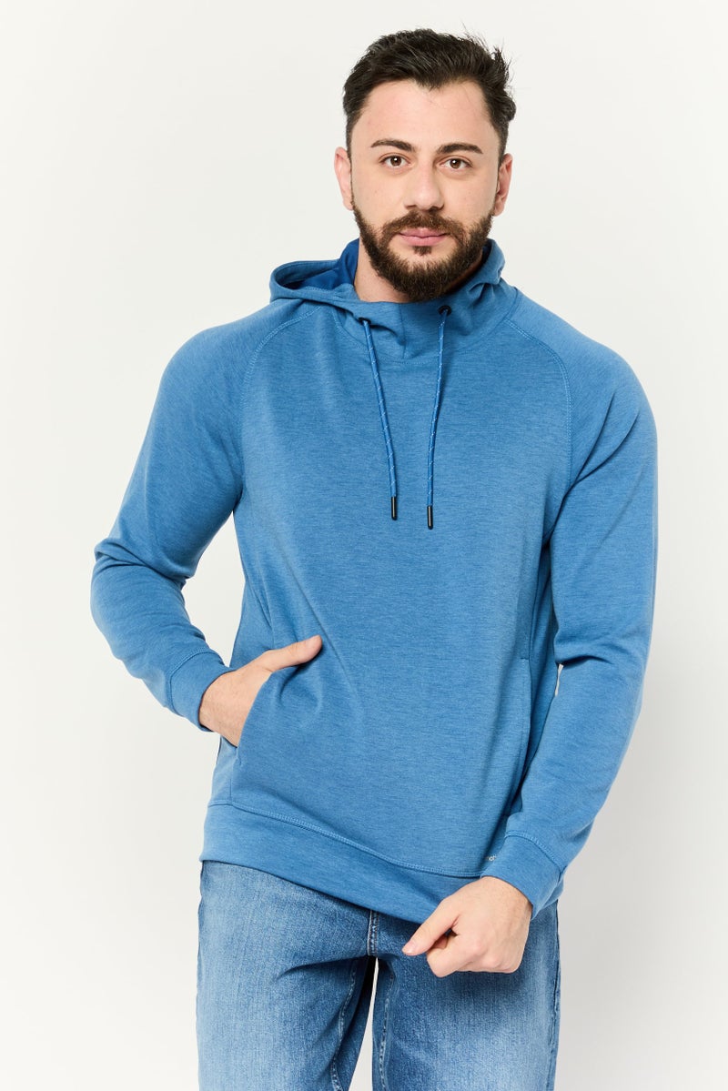 MOTION سويت شيرتات بقلنسوة بأكمام طويلة للرجال بشعار العلامة التجارية، أزرق - Image 1