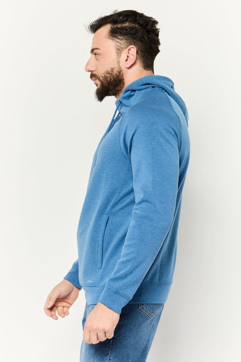 MOTION Men Brand Logo Long Sleeves Hooded Sweatshirts, Blue - Image 4