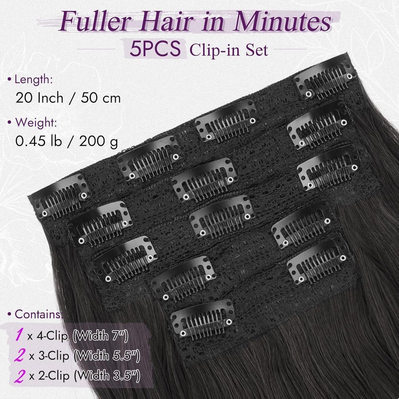 BARSDAR Black Brown Clip-In Hair Extensions, 50 cm Wavy Clip In Hair Extensions for Women, 5 Pieces Layered Hair Extensions Synthetic Lace Hairpieces Extensions – Black Brown - Image 2