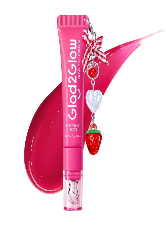 Glad2Glow 3-in-1 Brightening Lip Serum, Tinted Lip Balm with VC-IP & Vitamin E, Lightweight Non-Sticky Lip Gloss with Matching Charm (01 Strawberry Pink) - Image 1
