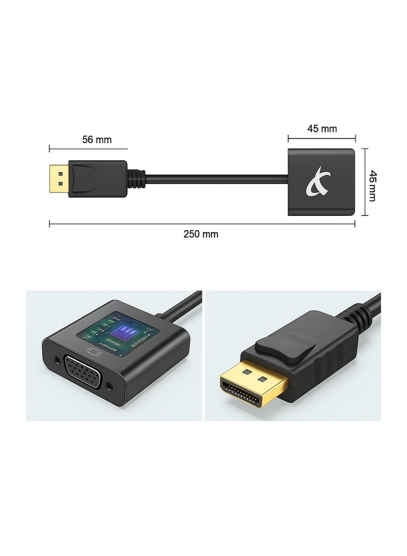 DisplayPort (DP) to VGA Adapter, Gold-Plated Display Port to VGA Adapter (Male to Female) Compatible with Computer, Desktop, Laptop, PC, Monitor, Projector, HDTV TD-260TC, 25cm, Black  - Image 5