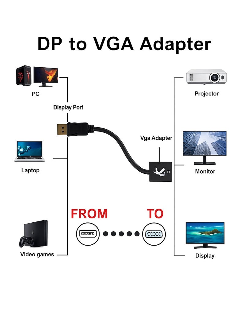 DisplayPort (DP) to VGA Adapter, Gold-Plated Display Port to VGA Adapter (Male to Female) Compatible with Computer, Desktop, Laptop, PC, Monitor, Projector, HDTV TD-260TC, 25cm, Black  - Image 2