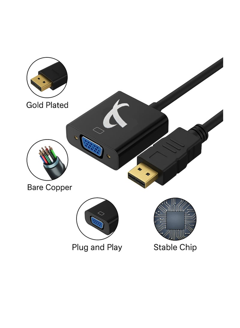 DisplayPort (DP) to VGA Adapter, Gold-Plated Display Port to VGA Adapter (Male to Female) Compatible with Computer, Desktop, Laptop, PC, Monitor, Projector, HDTV TD-260TC, 25cm, Black  - Image 4