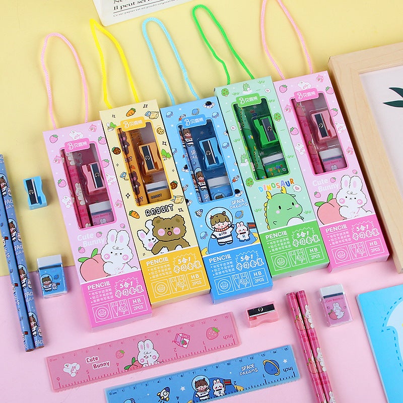 School Supplies Set Pencil Ruler Kindergarten Primary School Students Back-To-School Graduation Season Portable Stationery Small Gift Storage - Image 2