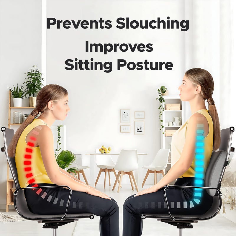 Frido Back Support for Chair & Lumbar Support for Car, Improves Posture, Back Rest Cushion for Back Pain, Gel-Infused Memory Foam Orthopedic Cushion with Air Flow Vents, Adjustable Dual Straps, Grey - Image 4