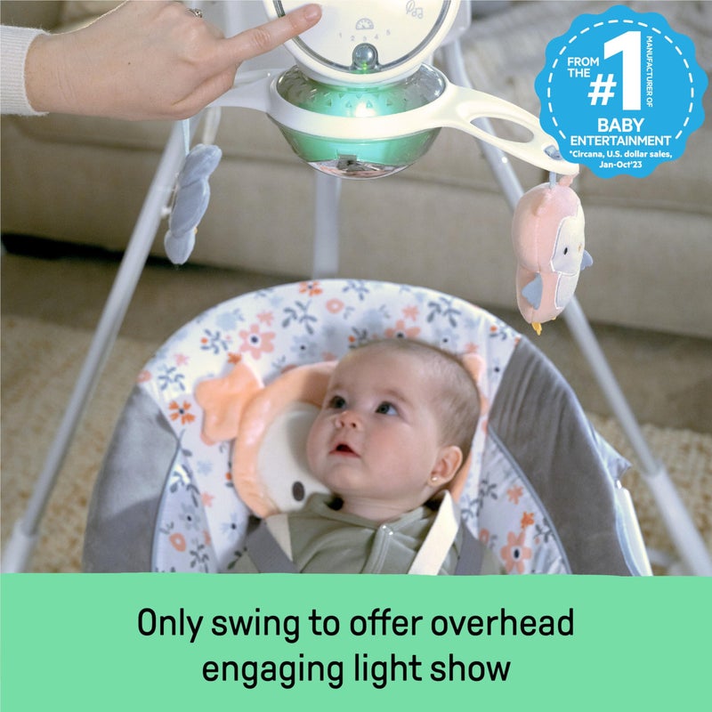 Ingenuity InLighten 5-Speed Baby Swing - Swivel Infant Seat, 5 Point Safety Harness, Nature Sounds, Lights - Nally Owl - Image 3