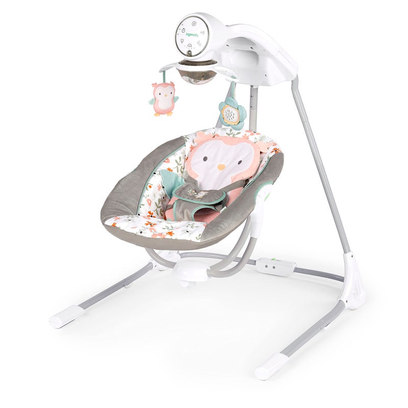 Ingenuity InLighten 5-Speed Baby Swing - Swivel Infant Seat, 5 Point Safety Harness, Nature Sounds, Lights - Nally Owl - Image 1