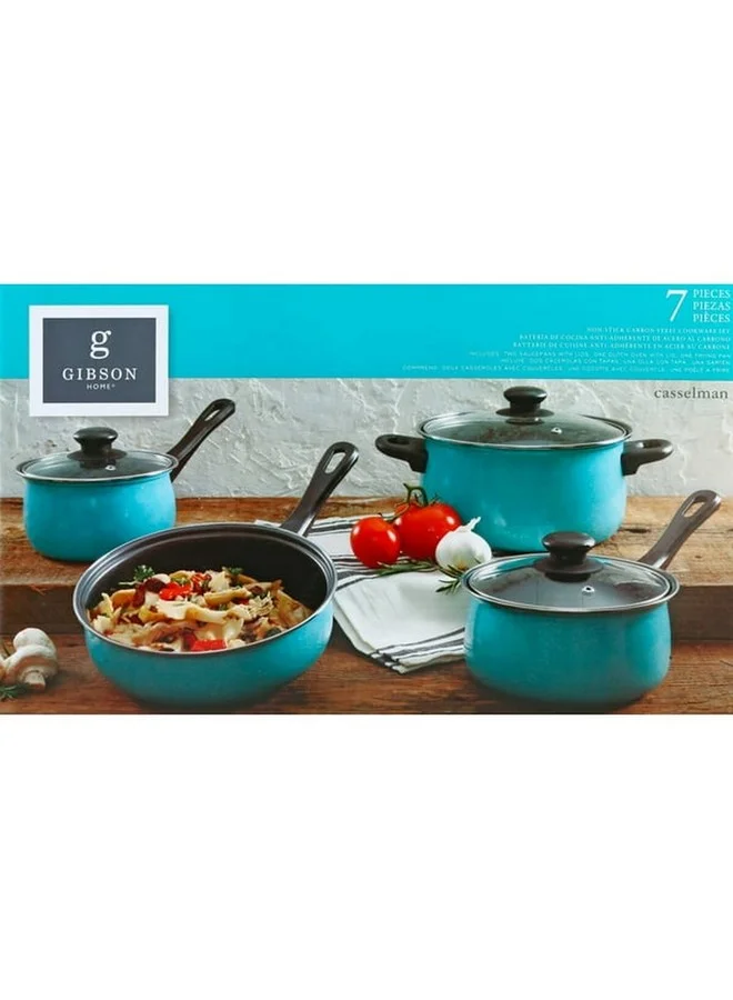 GIBSON 7-Piece Casselman Non-Stick Cookware Set Turquoise and Black 26.5 x 17 x 43 cm 109464.07