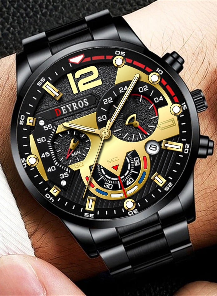 ديروس ساعة رجالية/تقويم ساعة رجالية/ساعة بسوار فولاذي بستة سنون ساعة كوارتز ساعة رياضية للرجال ساعة مضيئة - Image 1